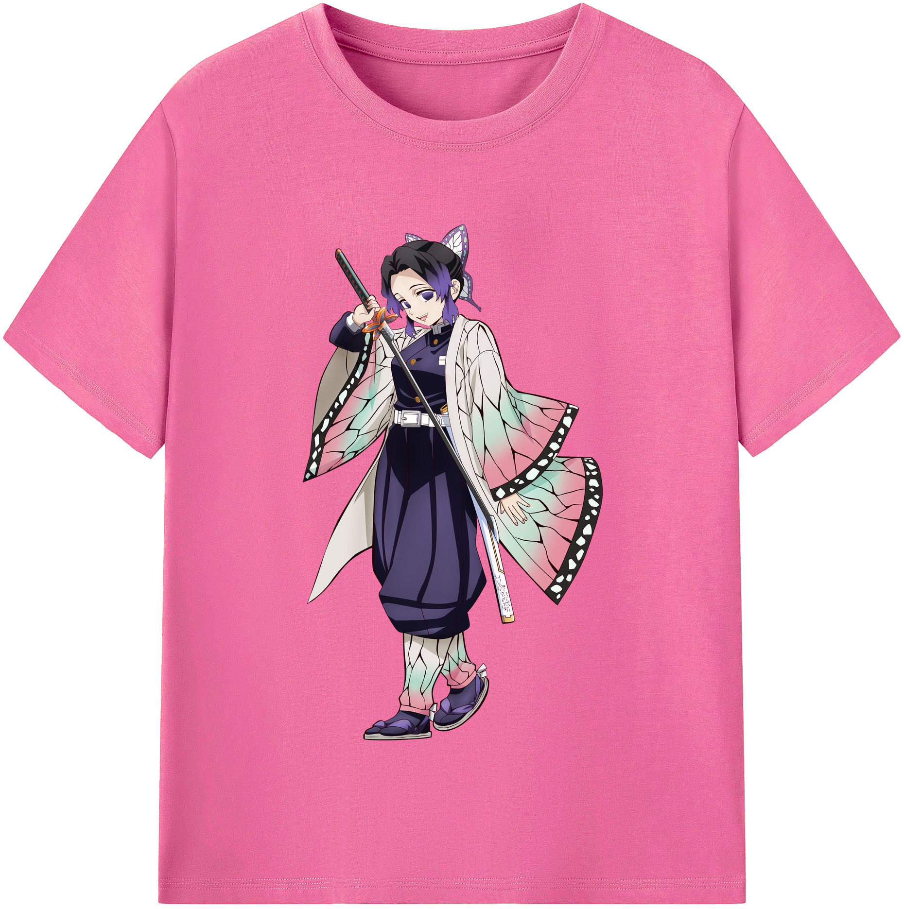 （画像用） 鬼滅の刃（きめつのやいば）蟲柱-胡蝶 しのぶ／こちょう しのぶ Kochou Shinobu レディースカジュアルプリントTシャツ（綿100％）